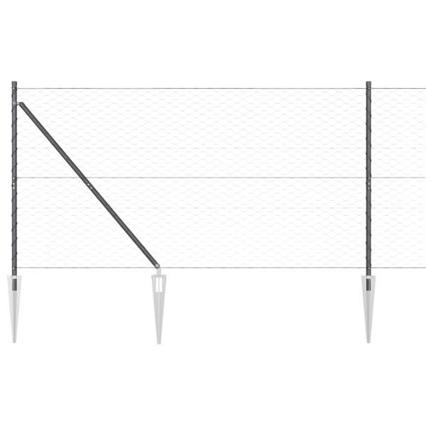 Hexagonzaun Grau 1,2x100 m Stahl, Zaunpfosten mit Spitze 13 Stück Ø32 mm 140 cm verzinkter Stahl