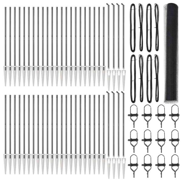 Sechseckzaun Grau 1,4x100 m Stahl, Zaunpfosten mit Spitze 13 Stück Ø32 mm 160 cm verzinkter Stahl