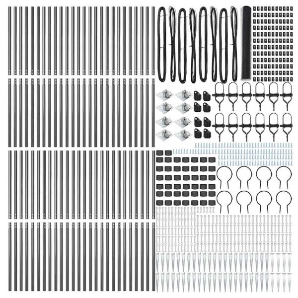 Sechseckzaun Grau 1,4x100 m Stahl, Zaunpfosten mit Spitze 13 Stück Ø32 mm 160 cm verzinkter Stahl