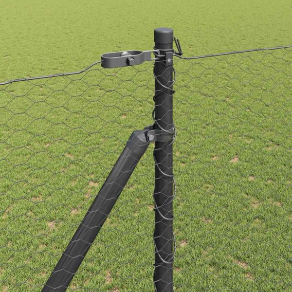 Sechseckzaun Grau 1,5x100 m Stahl, Zaunpfosten mit Spike 13 Stück Ø32 mm 170 cm verzinkter Stahl