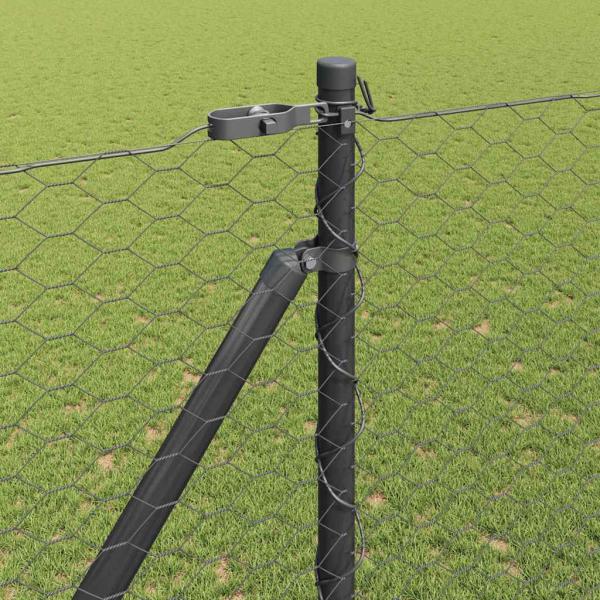Hexagonzaun Grau 1,5x100 m Stahl, Zaunpfosten mit Spitze 13 Stück Ø32 mm 170 cm verzinkter Stahl