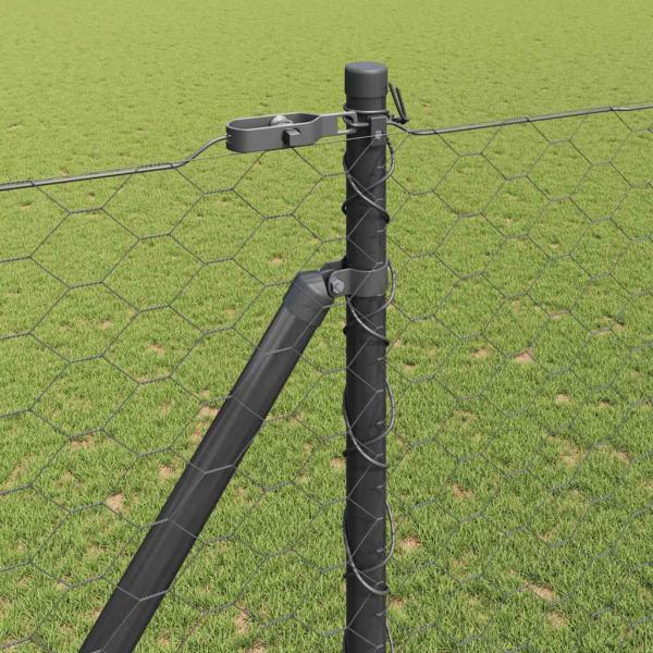 Sechseckzaun Grau 1,5x100 m Stahl, Zaunpfosten mit Spitze 13 Stück Ø32 mm 170 cm verzinkter Stahl