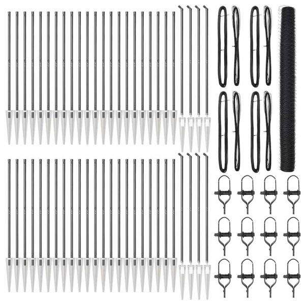 Hexagon Zaun Grau 1,6x100 m Stahl, Zaunpfosten mit Spitze 13 Stück Ø32 mm 180 cm verzinkter Stahl