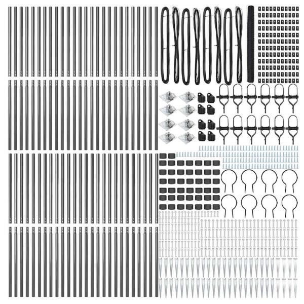 Hexagon Zaun Grau 1,6x100 m Stahl, Zaunpfosten mit Spitze 13 Stück Ø32 mm 180 cm verzinkter Stahl
