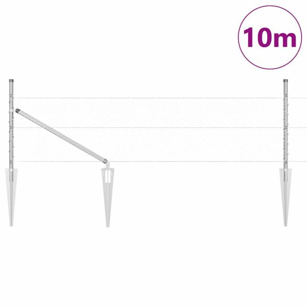 Sechseckzaun 0.4x10 m Verzinkter Stahl, Zaunpfosten mit Spitze 7 Stück Ø32 mm 60 cm Verzinkter Stahl