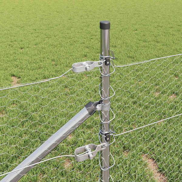 Sechseckzaun 0,5x10 m verzinkter Stahl, Zaunpfosten mit Spitze 7 Stück Ø32 mm 80 cm verzinkter Stahl