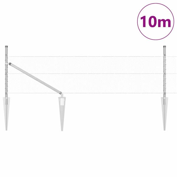 Sechseckzaun 0,8x10 m verzinkter Stahl, Zaunpfosten mit Spitze 7 Stück Ø32 mm 100 cm verzinkter Stahl
