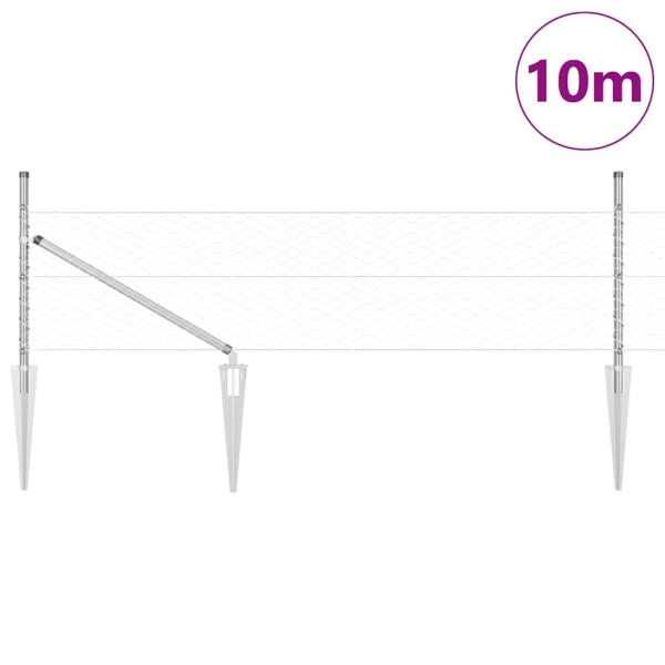 Sechseckzaun 0,8x10 m Verzinkter Stahl, Zaunpfosten mit Spitze 7 Stück Ø32 mm 100 cm Verzinkter Stahl
