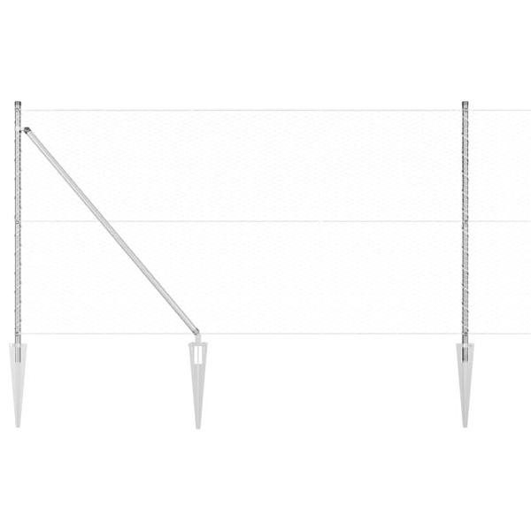 Hexagon Zaun 1x10 m Verzinkter Stahl, Zaunpfosten mit Spitze 7 Stück Ø32 mm 120 cm Verzinkter Stahl