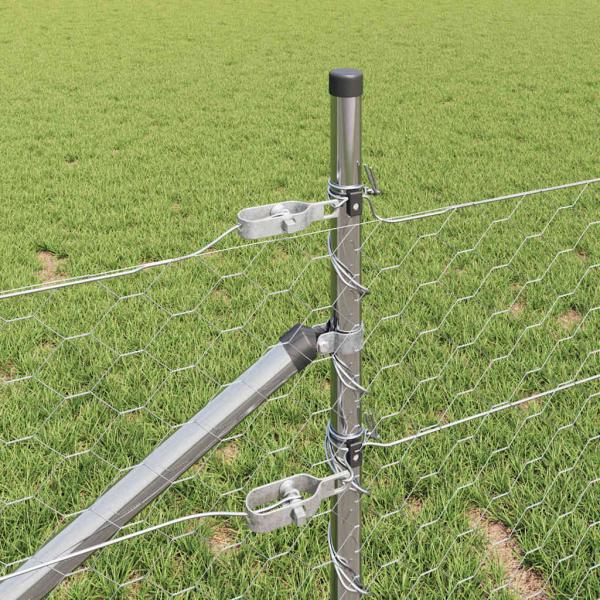 Sechseckzaun 1x10 m verzinkter Stahl, Zaunpfosten mit Spitze 7 Stück Ø32 mm 120 cm verzinkter Stahl