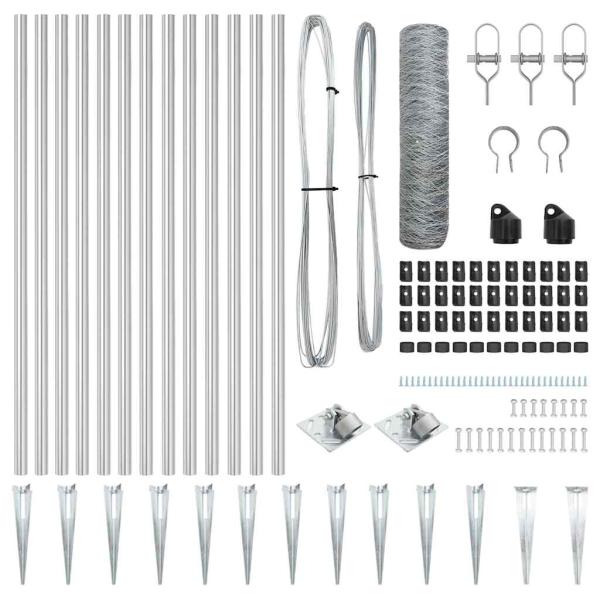 Sechseckzaun 1x10 m verzinkter Stahl, Zaunpfosten mit Spitze 7 Stück Ø32 mm 120 cm verzinkter Stahl