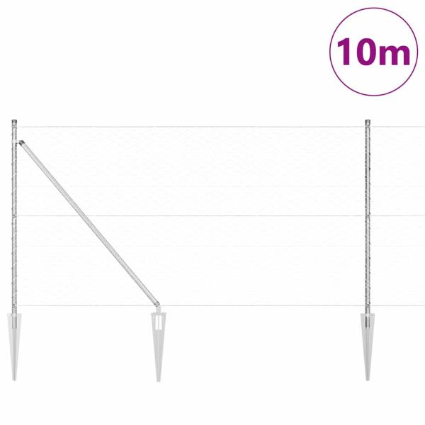 Sechseckzaun 1,2x10 m Verzinkter Stahl, Zaunpfosten mit Spike 7 Stk Ø32 mm 140 cm Verzinkter Stahl