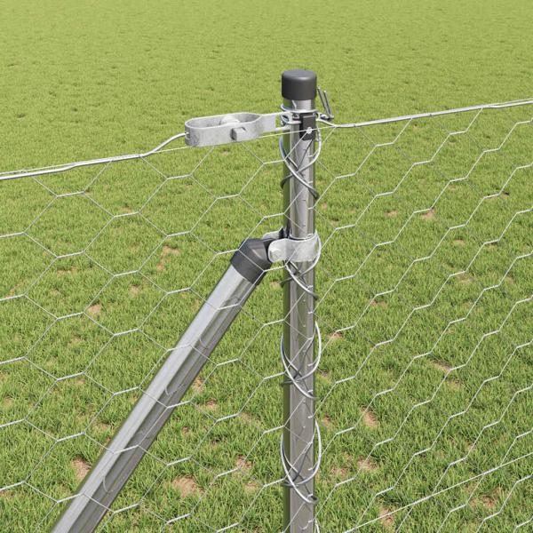 Sechseckzaun 1,2x10 m Verzinkter Stahl, Zaunpfosten mit Spike 7 Stk Ø32 mm 140 cm Verzinkter Stahl