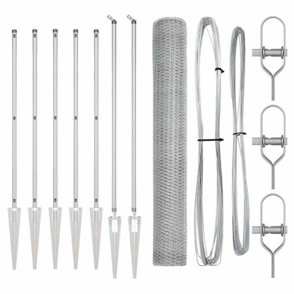 Sechseckzaun 1,4x10 m Feuerverzinkter Stahl, Zaunpfosten mit Spitze 7 Stück Ø32 mm 160 cm Feuerverzinkter Stahl