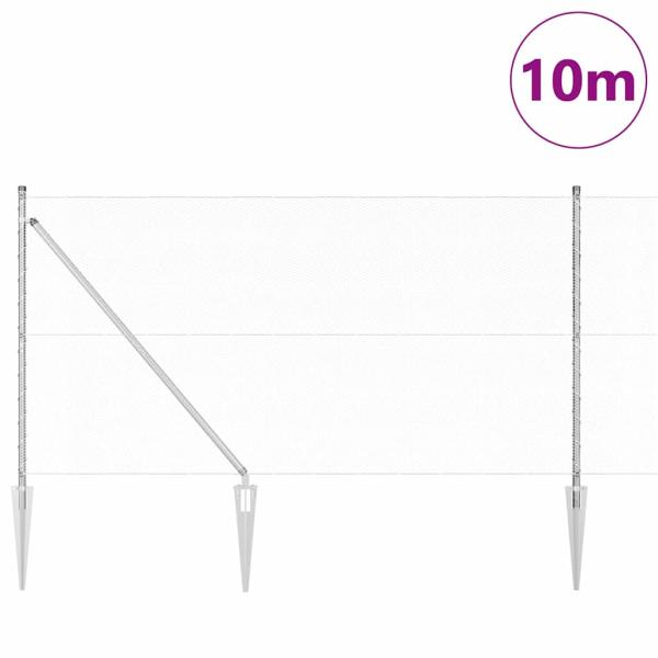 Sechseckzaun 1,4x10 m Feuerverzinkter Stahl, Zaunpfosten mit Spitze 7 Stück Ø32 mm 160 cm Feuerverzinkter Stahl