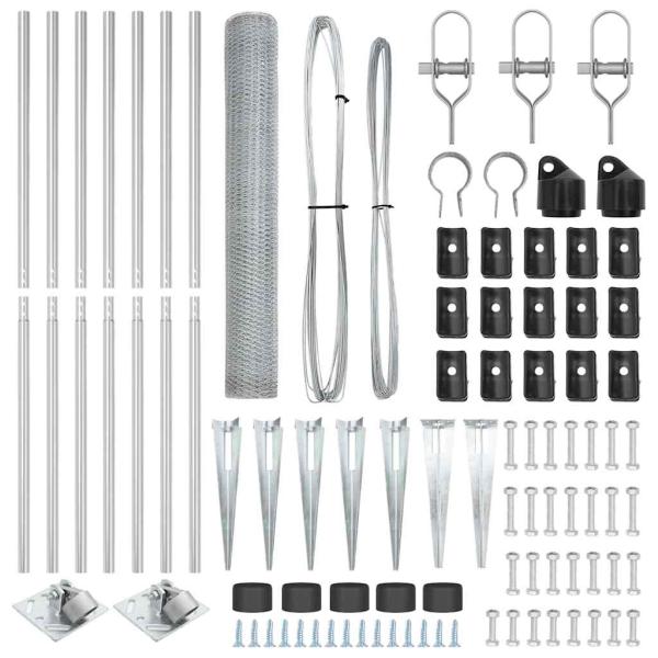 Sechseckzaun 1,4x10 m Feuerverzinkter Stahl, Zaunpfosten mit Spitze 7 Stück Ø32 mm 160 cm Feuerverzinkter Stahl