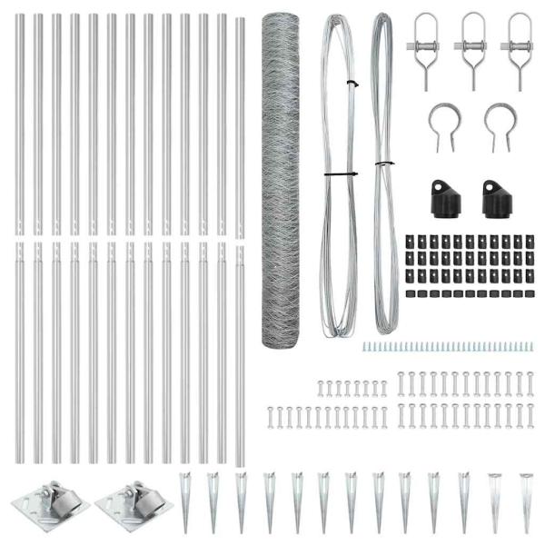 Hexagonzaun 1,4x10 m Verzinkter Stahl, Zaunpfosten mit Spitze 7 Stück Ø32 mm 160 cm Verzinkter Stahl