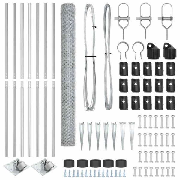 Sechseckzaun 1,6x10 m Feuerverzinkter Stahl, Zaunpfosten mit Spike 7 Stück Ø32 mm 180 cm Feuerverzinkter Stahl