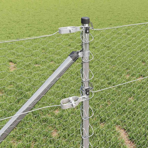 Sechseckzaun 0.6x25 m Verzinkter Stahl, Zaunpfosten mit Spike 13 Stück Ø32 mm 80 cm Verzinkter Stahl