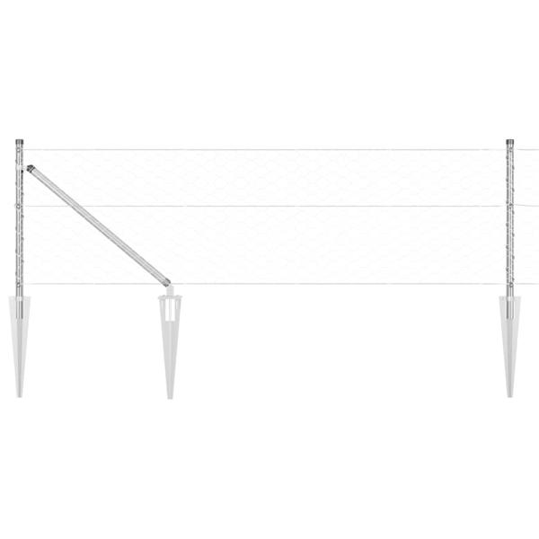 Sechskantzaun 0,6x25 m feuerverzinkter Stahl, Zaunpfosten mit Spike 13 Stück Ø32 mm 80 cm feuerverzinkter Stahl