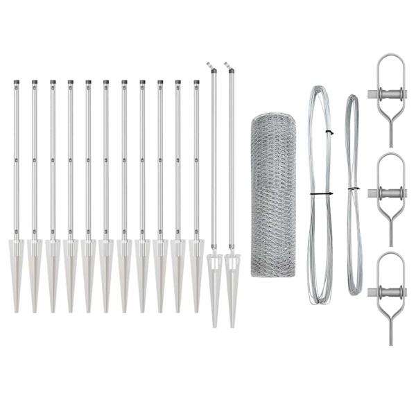 Sechseckzaun 0,8x25 m Verzinkter Stahl, Zaunpfosten mit Spike 13 Stück Ø32 mm 100 cm Verzinkter Stahl