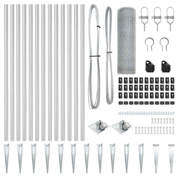 Sechseckzaun 0,8x25 m Verzinkter Stahl, Zaunpfosten mit Spike 13 Stück Ø32 mm 100 cm Verzinkter Stahl