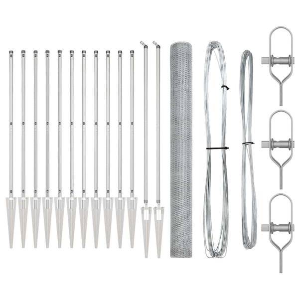 Sechseckzaun 1.6x25 m Verzinkter Stahl, Zaunpfosten mit Spitze 13 Stück Ø32 mm 180 cm Verzinkter Stahl