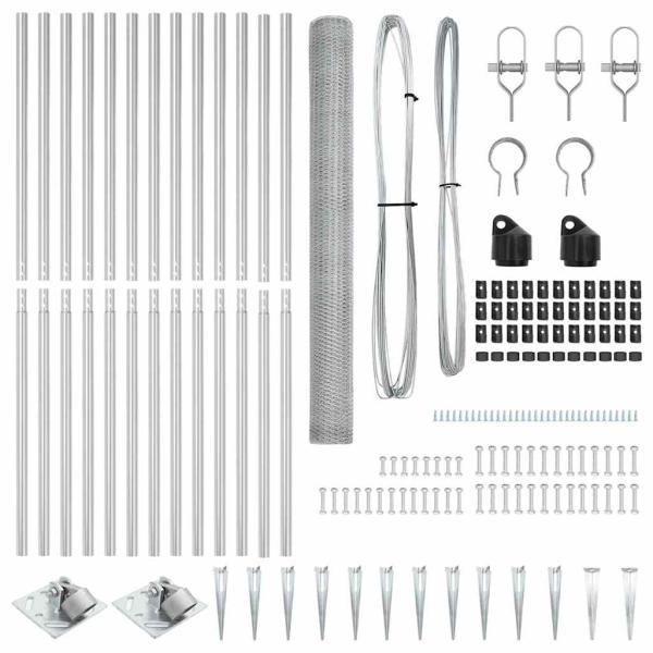 Sechseckzaun 1.6x25 m Verzinkter Stahl, Zaunpfosten mit Spitze 13 Stück Ø32 mm 180 cm Verzinkter Stahl