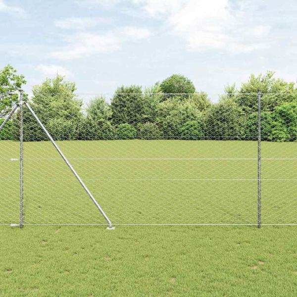 ARDEBO.de - Sechskantzaun 1,6x25 m Verzinkter Stahl, Zaunpfosten mit Spike 13 Stück Ø32 mm 180 cm Verzinkter Stahl