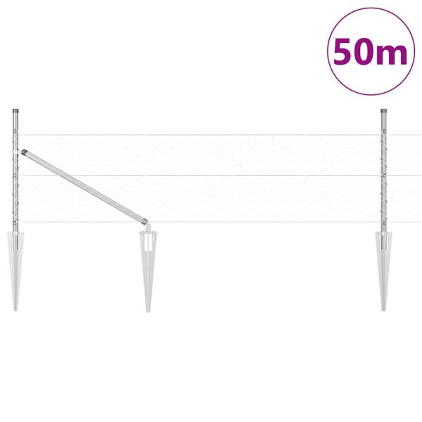 Sechseckzaun 0,4x50 m Verzinkter Stahl, Zaunpfosten mit Spike 13 Stück Ø32 mm 60 cm Verzinkter Stahl