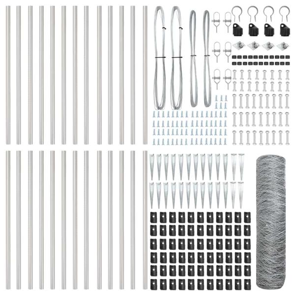Sechseckzaun 0,4x50 m Verzinkter Stahl, Zaunpfosten mit Spike 13 Stück Ø32 mm 60 cm Verzinkter Stahl