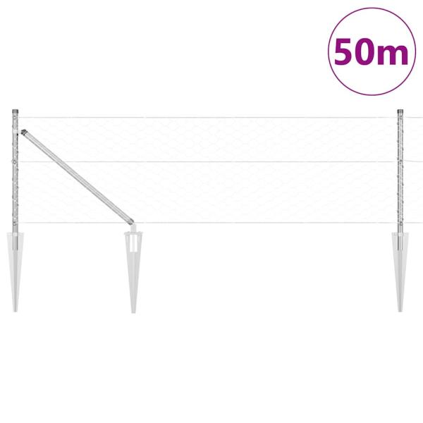 Sechseckzaun 0,6x50 m Feuerverzinkter Stahl, Zaunpfosten mit Spike 13 Stück Ø32 mm 80 cm Feuerverzinkter Stahl