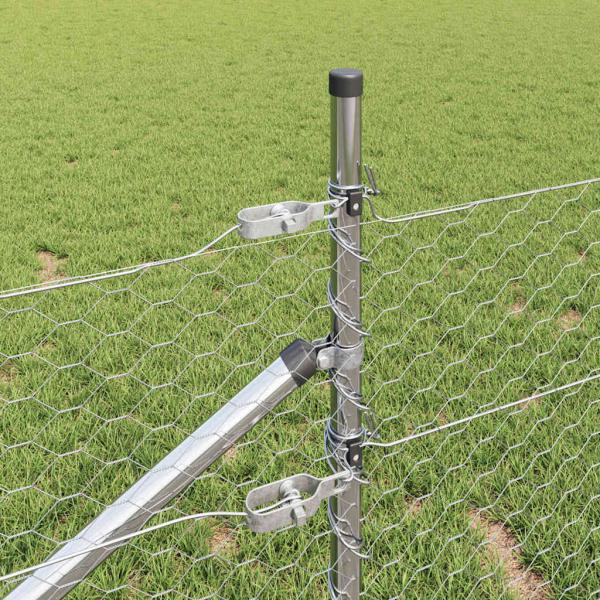 sechseckiger Zaun 0,8x50 m feuerverzinkter Stahl, Zaunpfosten mit Spike 13 Stück Ø32 mm 100 cm feuerverzinkter Stahl