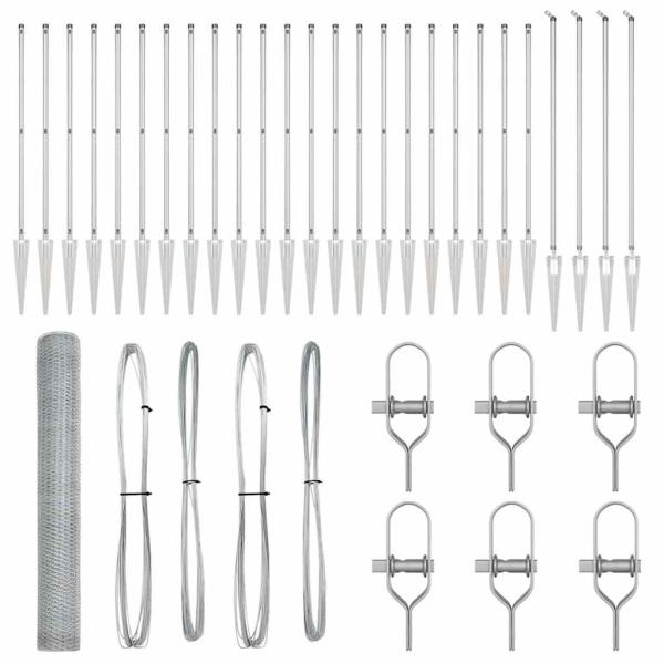 Sechseck-Zaun 1,2x50 m Verzinkter Stahl, Zaunpfosten mit Spitze 13 Stück Ø32 mm 140 cm Verzinkter Stahl