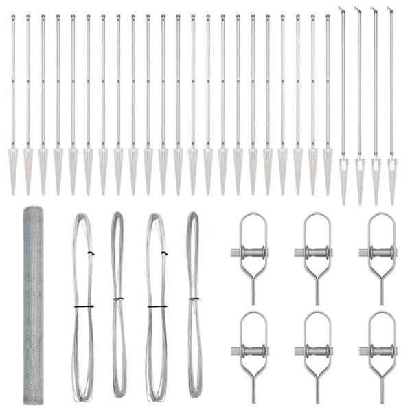 Sechseckzaun 1,5x50 m Verzinkter Stahl, Zaunpfosten mit Spike 13 Stk Ø32 mm 170 cm Verzinkter Stahl