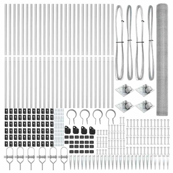Sechseckzaun 1,5x50 m Verzinkter Stahl, Zaunpfosten mit Spike 13 Stk Ø32 mm 170 cm Verzinkter Stahl
