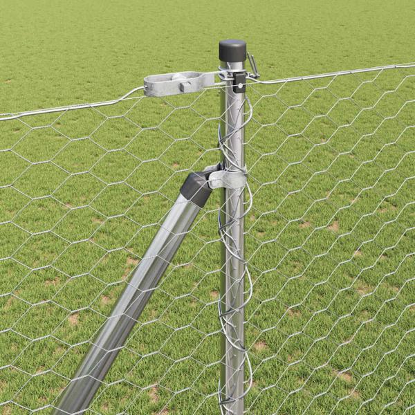 Sechseckzaun 1,5x50 m Verzinkter Stahl, Zaunpfosten mit Spitz 13 Stück Ø32 mm 170 cm Verzinkter Stahl