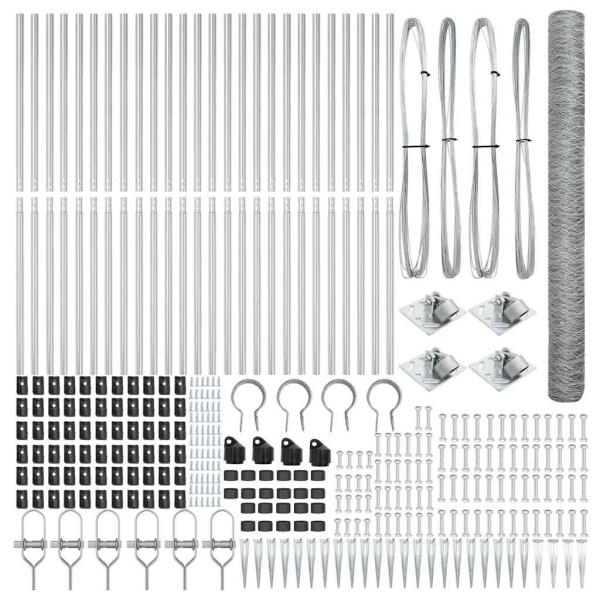 Sechseckzaun 1,5x50 m Verzinkter Stahl, Zaunpfosten mit Spitz 13 Stück Ø32 mm 170 cm Verzinkter Stahl