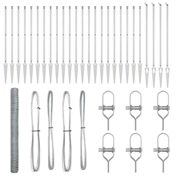 Hexagonzaun 1.6x50 m Verzinkter Stahl, Zaunpfosten mit Spitze 13 Stück Ø32 mm 180 cm Verzinkter Stahl