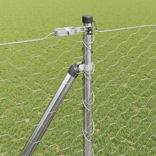 Sechseckzaun 1.6x50 m Verzinkter Stahl, Zaunpfosten mit Spike 13 Stück Ø32 mm 180 cm Verzinkter Stahl