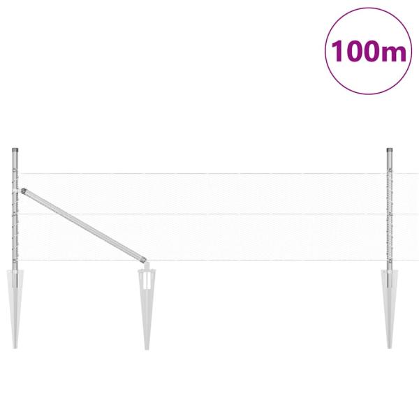 Hexagonzaun 0,5x100 m Verzinkter Stahl, Zaunpfosten mit Spike 13 Teile Ø32 mm 80 cm Verzinkter Stahl