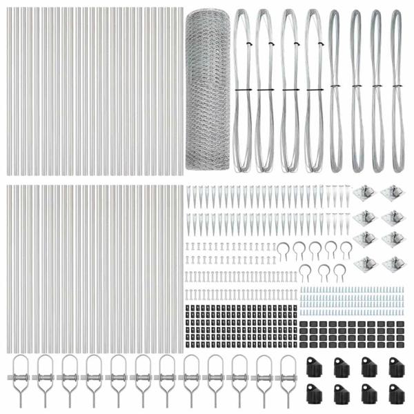 Sechseck Zaun 0,6x100 m Verzinkter Stahl, Zaunpfähle mit Spitze 13 Stück Ø32 mm 80 cm Verzinkter Stahl