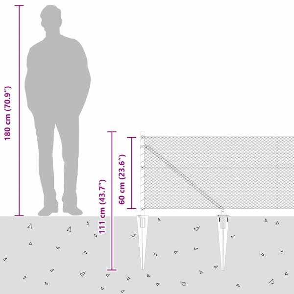 Sechseck Zaun 0,6x100 m Verzinkter Stahl, Zaunpfähle mit Spitze 13 Stück Ø32 mm 80 cm Verzinkter Stahl