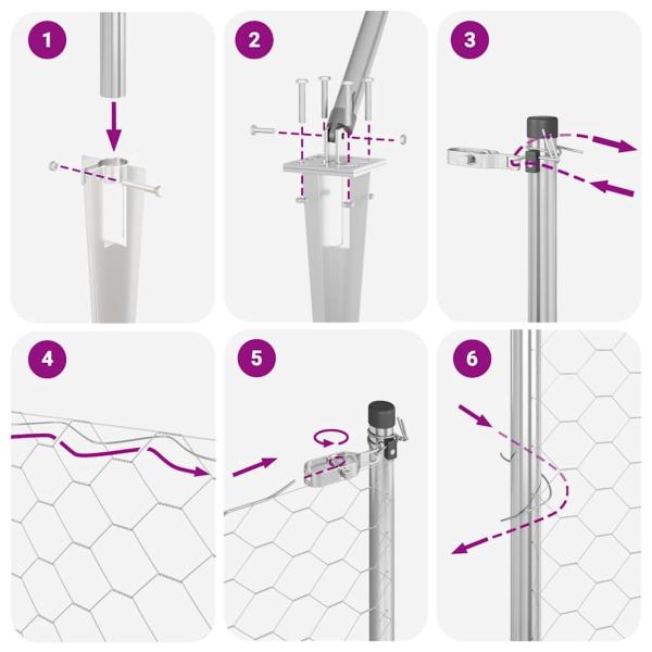 Sechseckzaun 0.6x100 m Verzinkter Stahl, Zaunpfosten mit Spitze 13 Stück Ø32 mm 80 cm Verzinkter Stahl