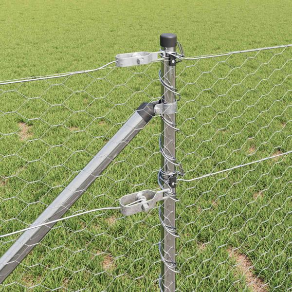 Sechseckzaun 0.6x100 m Verzinkter Stahl, Zaunpfosten mit Spitze 13 Stück Ø32 mm 80 cm Verzinkter Stahl