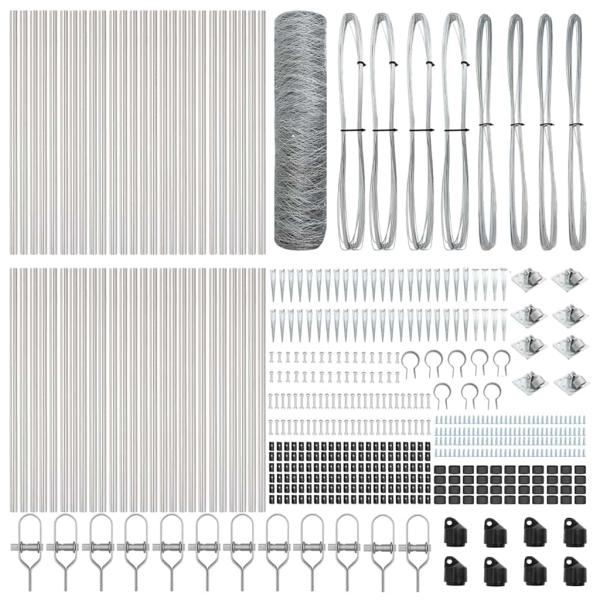 Sechseckzaun 0.6x100 m Verzinkter Stahl, Zaunpfosten mit Spitze 13 Stück Ø32 mm 80 cm Verzinkter Stahl