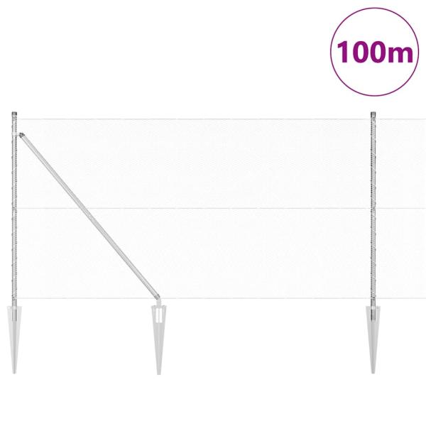 Sechseckzaun 1x100 m Feuerverzinkter Stahl, Zaunpfosten mit Spieß 13 Stück Ø32 mm 120 cm Feuerverzinkter Stahl
