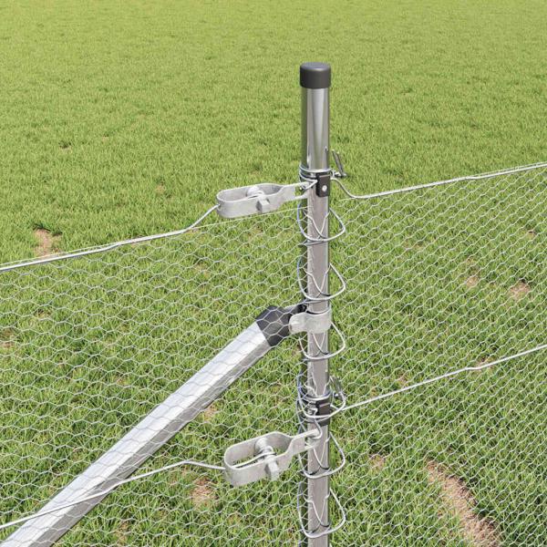 Sechseckzaun 1x100 m Feuerverzinkter Stahl, Zaunpfosten mit Spieß 13 Stück Ø32 mm 120 cm Feuerverzinkter Stahl