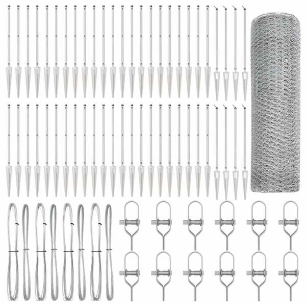 Sechseckzaun 1x100 m Verzinkter Stahl, Zaunpfosten mit Spitze 13 Stk Ø32 mm 120 cm Verzinkter Stahl