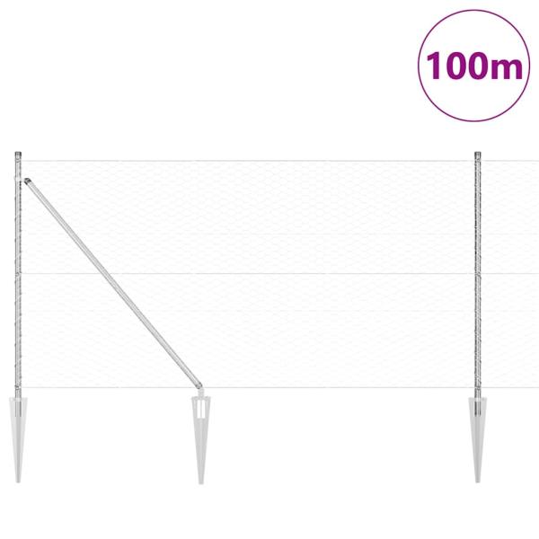 Hexagonzaun 1x100 m Verzinkter Stahl, Zaunpfosten mit Spitze 13 Stück Ø32 mm 120 cm Verzinkter Stahl